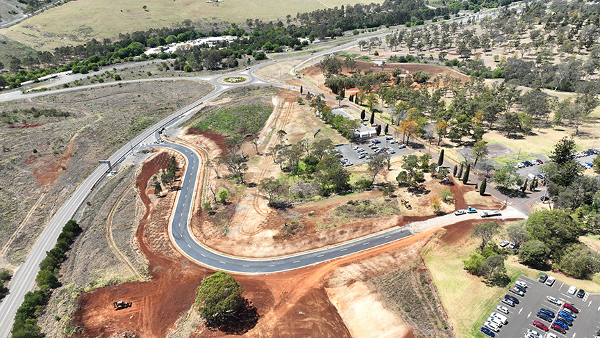 Aerial view of the new Toowoomba construction site with earthworks underway