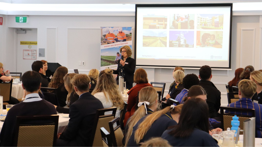 Chief Executive Annette Scott presenting to school students