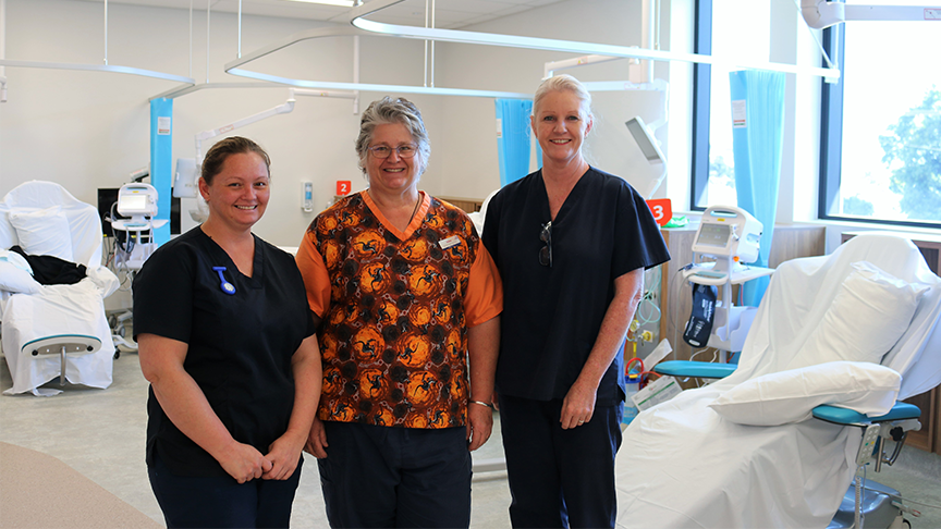 Photo of Kingaroy Hospital nurses Sarah Ross, Robyn Bailey and Trudy Bell