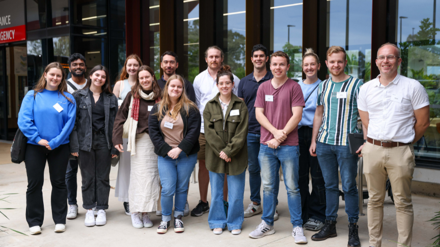 Medical students standing in a group outside Kingaroy Hospital