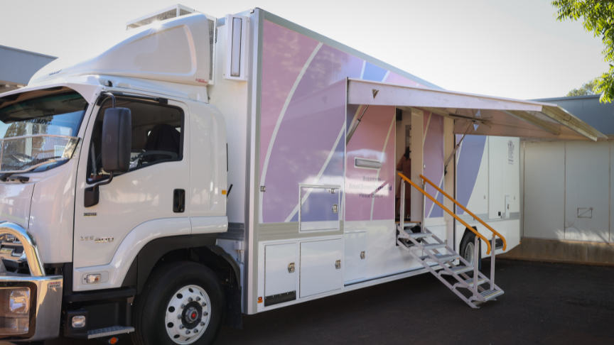 Side view of a breast screening van