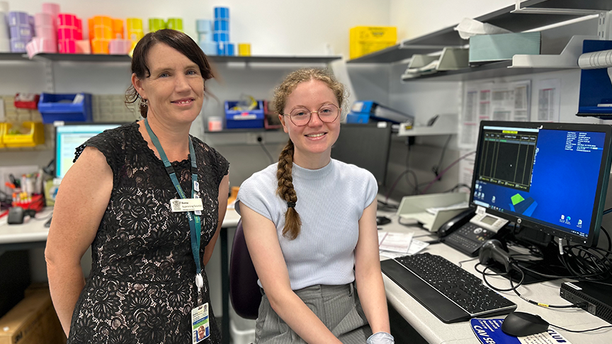 Donna Fisher and Emily Baartz at the Warwick Hospital Pathology Laboratory