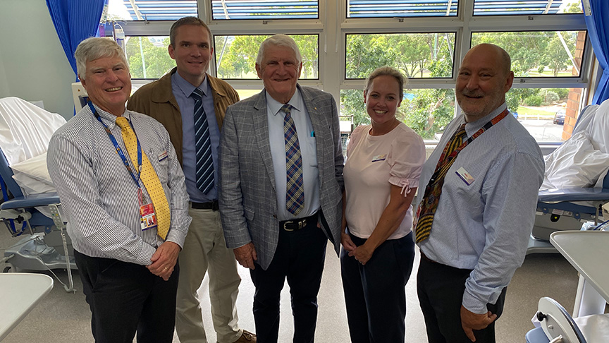 Staff and board members in Warwick Hospital dialysis room